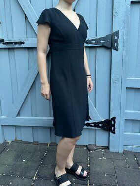 Y2K Ann Taylor Loft Petites Black Faux Wrap Fit & Flare Dress Size 2P